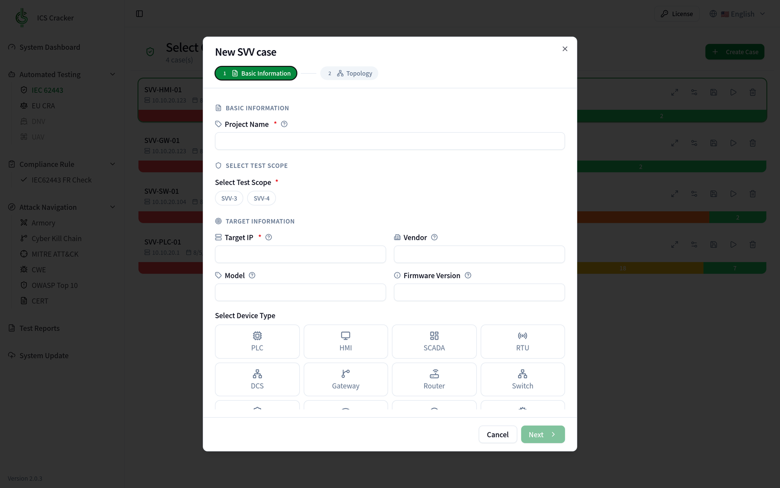 Create the case — Create an SVV case
